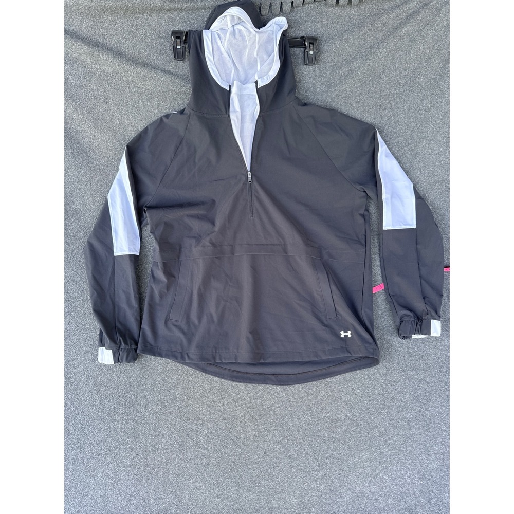 Under Armour HeatGear Mens Large Black White Half Zip Hooded Windbreaker Jacket